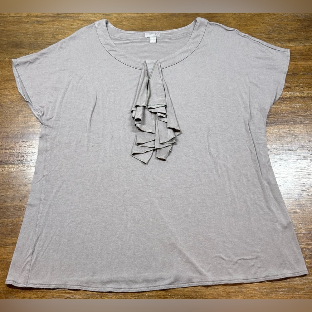 J. Jill Size L Gray Short Sleeve Ruffle Accent Blouse